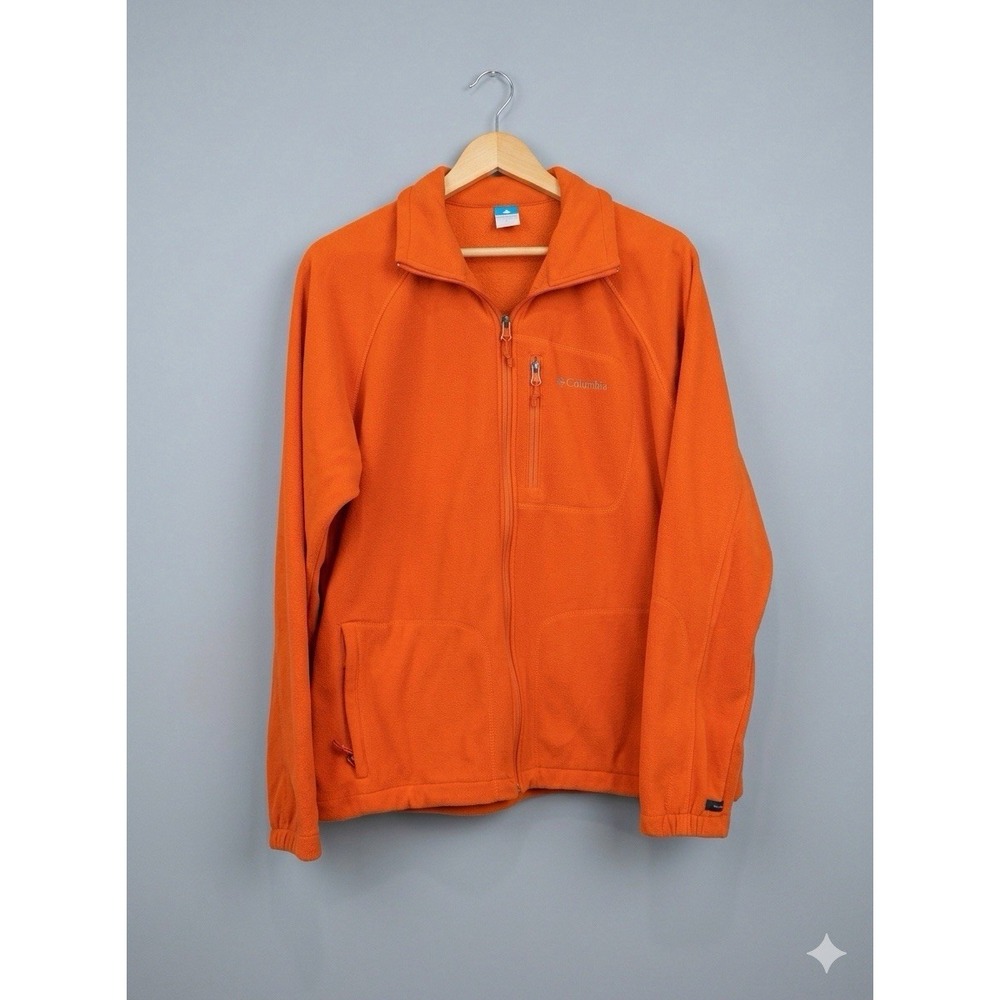 Columbia Fleece Mens Large Orange Embroidered Logo Fast Trek II Zip Up gorpcore